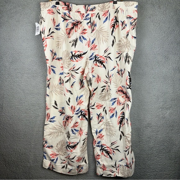 Briggs Pants Womens 3X Beige Multicolor Floral Pull On Linen Blend Wide Leg NWT - Picture 2 of 9
